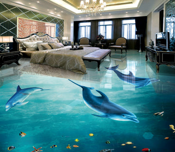 3D Ocean Dolphin 382 Floor Mural  Wallpaper Murals Rug & Mat Print Epoxy waterproof bath floor