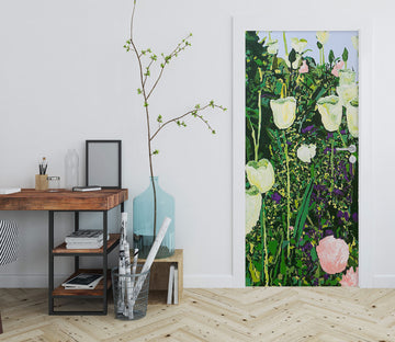 3D White Flower Meadow 9372 Allan P. Friedlander Door Mural