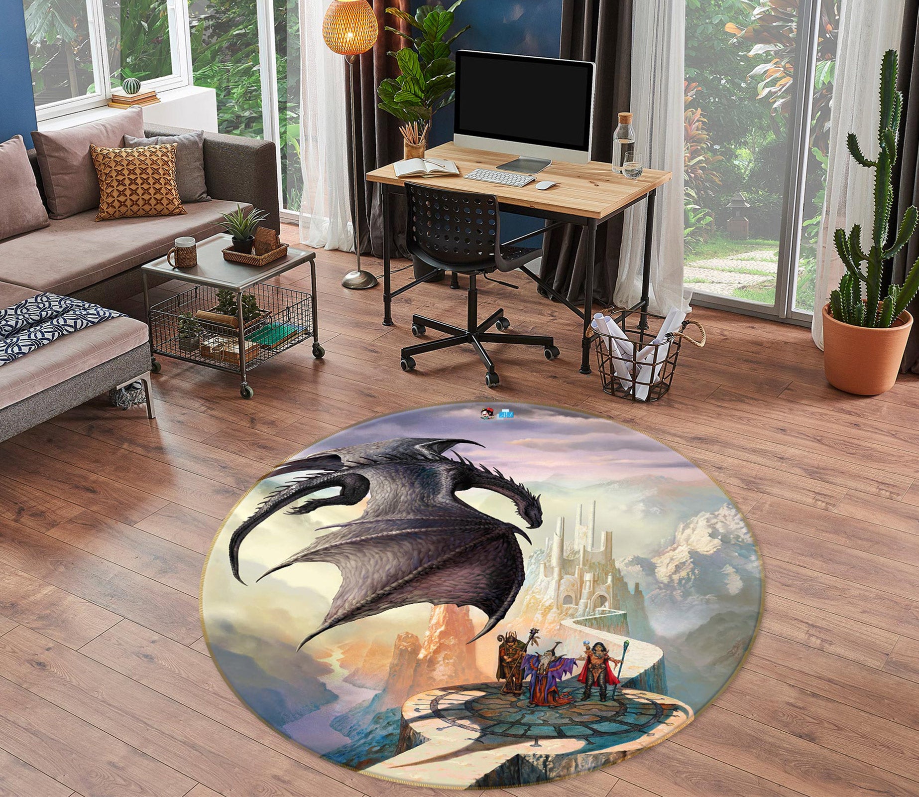 3D Castle Soldier Dragon 6159 Ciruelo Rug Round Non Slip Rug Mat