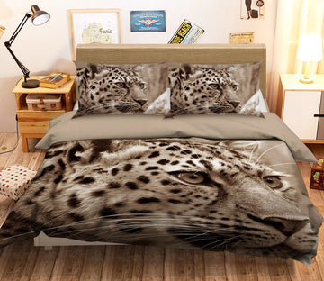 3D Grey Leopard 006 Bed Pillowcases Quilt