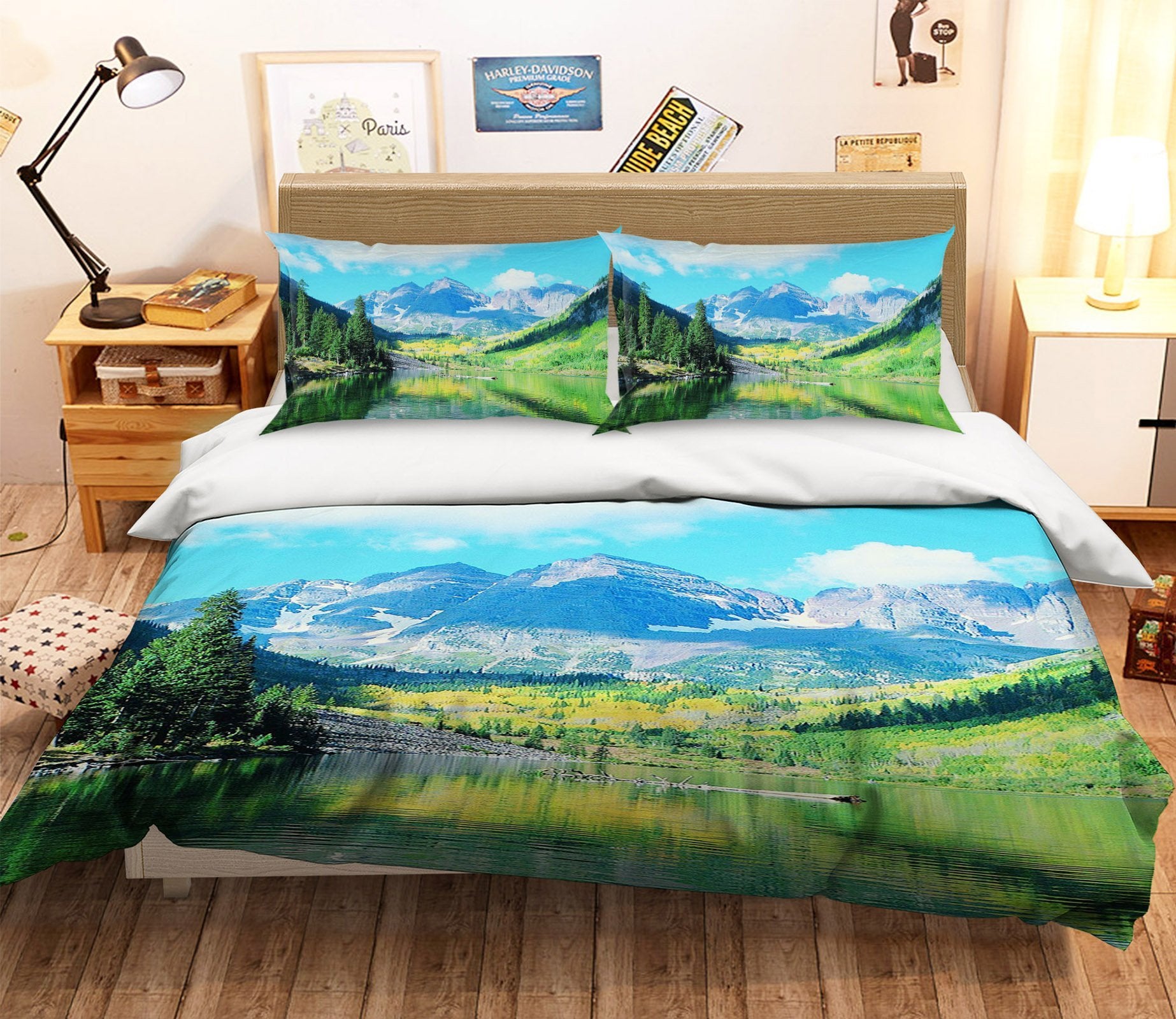 3D Mountain View Lake 082 Bed Pillowcases Quilt Wallpaper AJ Wallpaper 