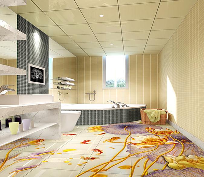 3D Purple Lotus Leaf WG257 Floor Mural Wallpaper AJ Wallpaper 2 