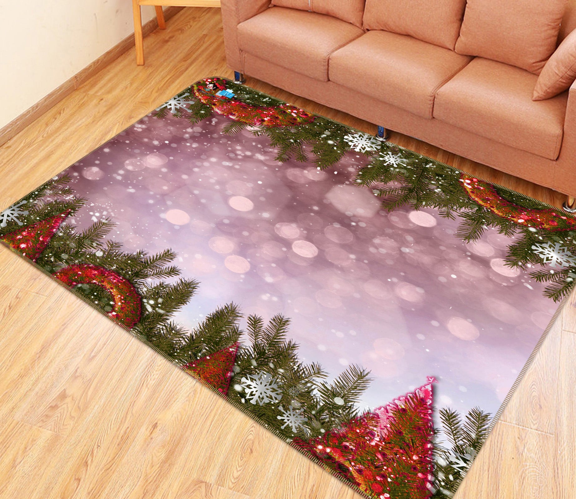 3D Snow Up Down Branches 56226 Christmas Non Slip Rug Mat Xmas