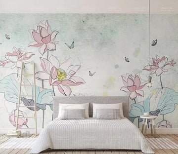 3D Lotus Butterfly 015 Wall Murals Wallpaper AJ Wallpaper 2 