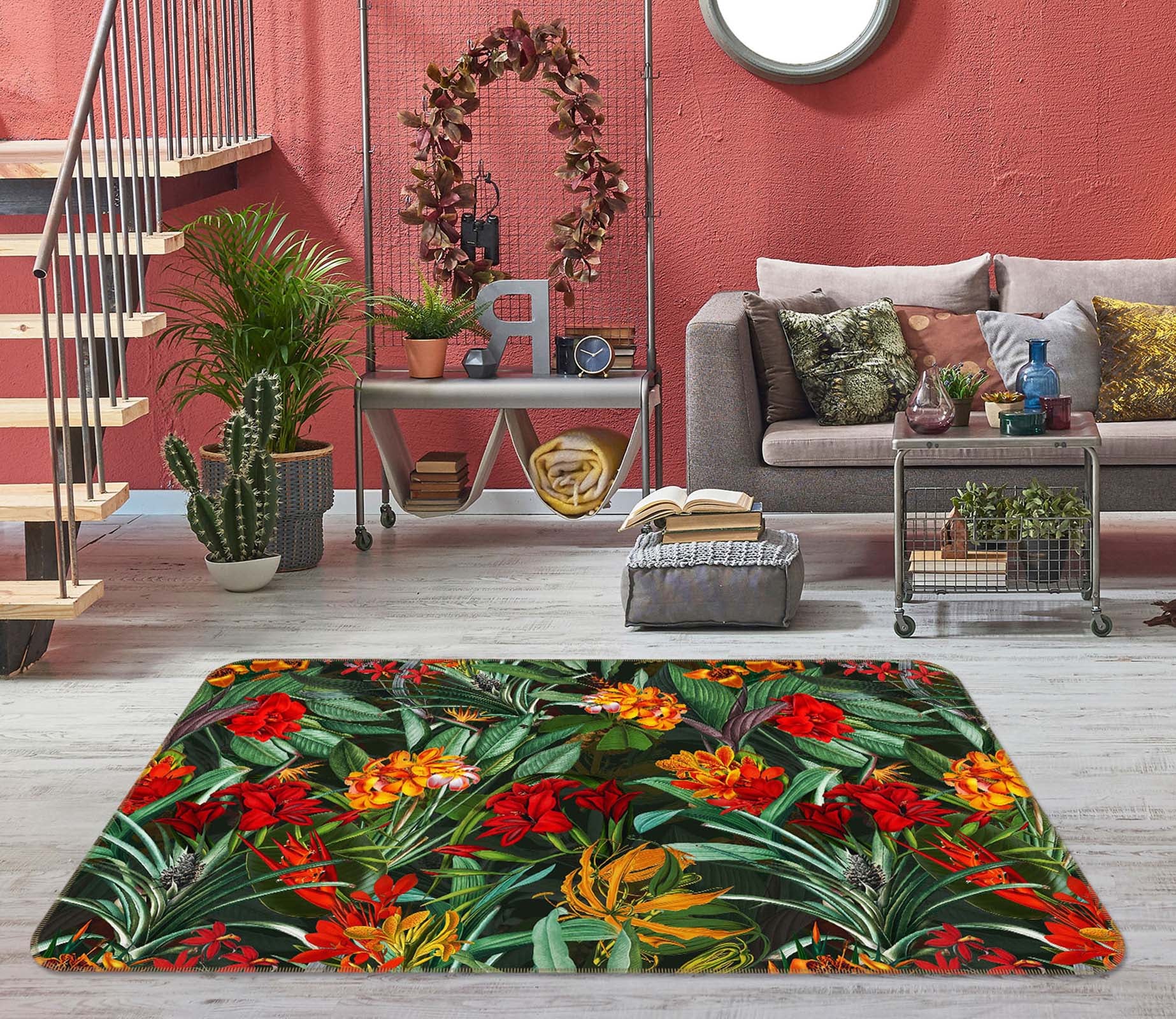 3D Red Wild Flower 115 Uta Naumann Rug Non Slip Rug Mat