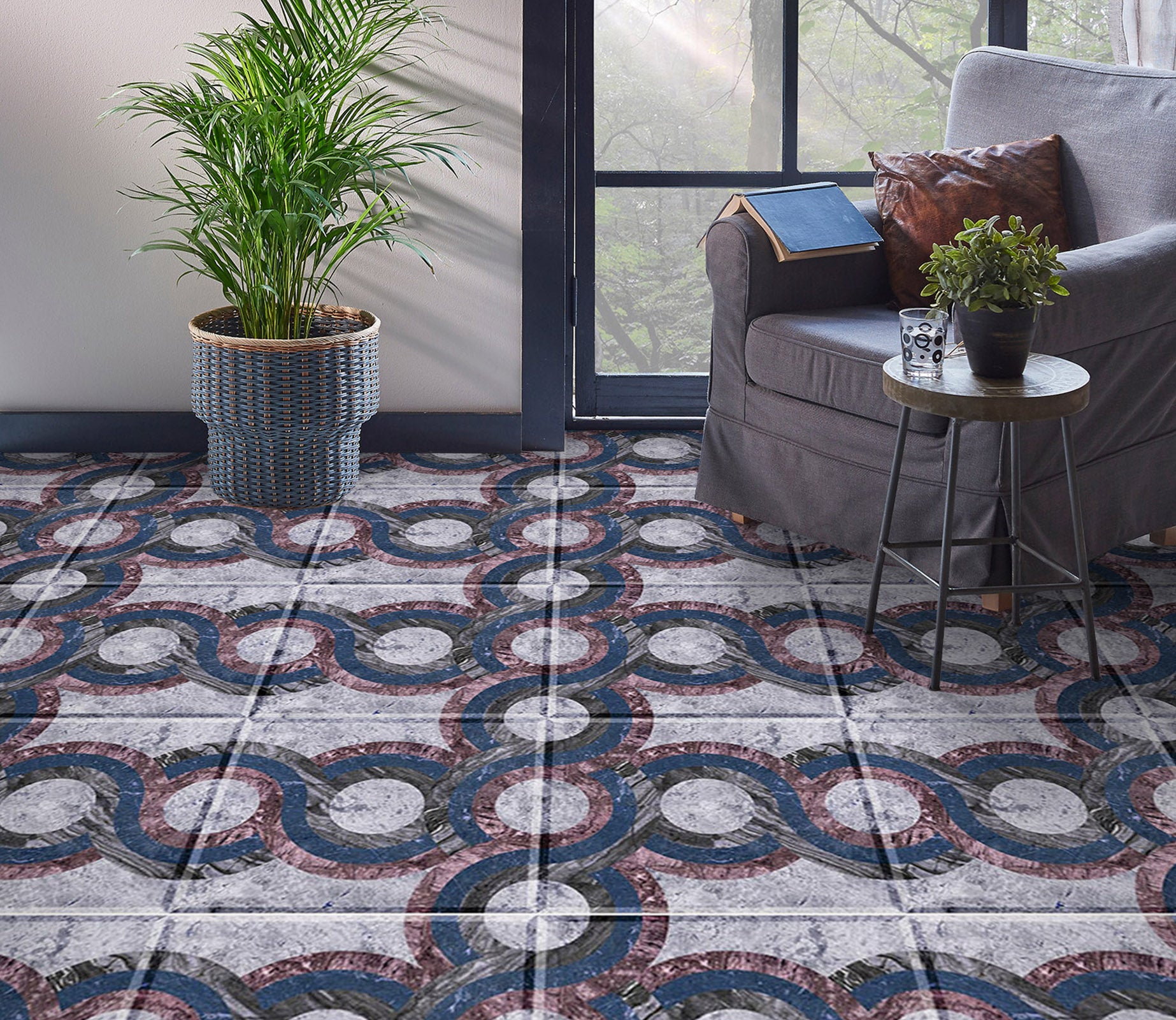 3D Connected Circles 980 Floor Mural