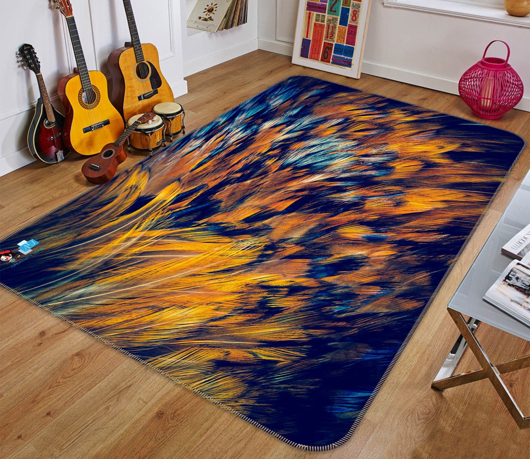 3D Golden Feather 10 Non Slip Rug Mat Mat AJ Creativity Home 