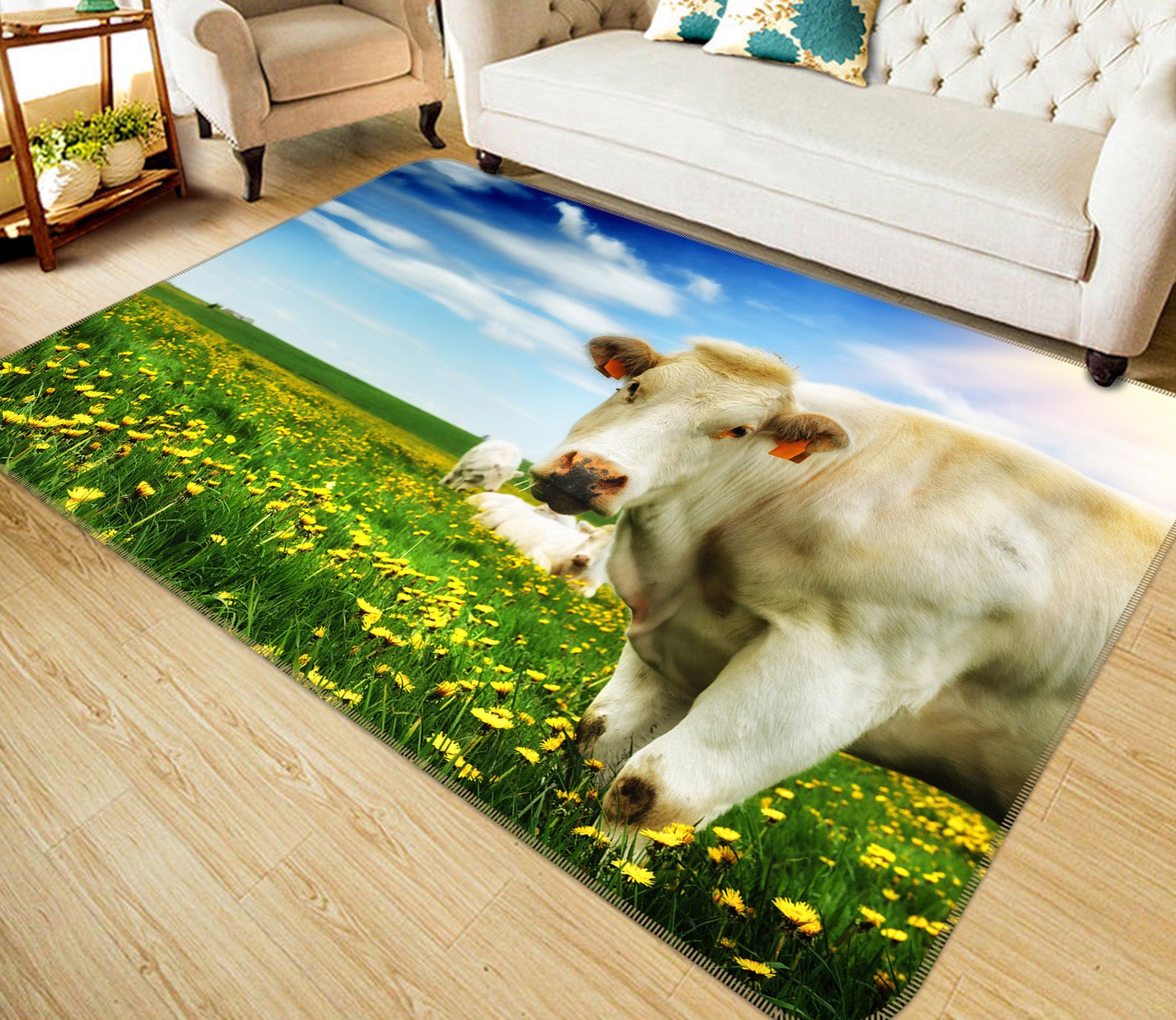 3D Cow Chrysanthemum 033 Animal Non Slip Rug Mat