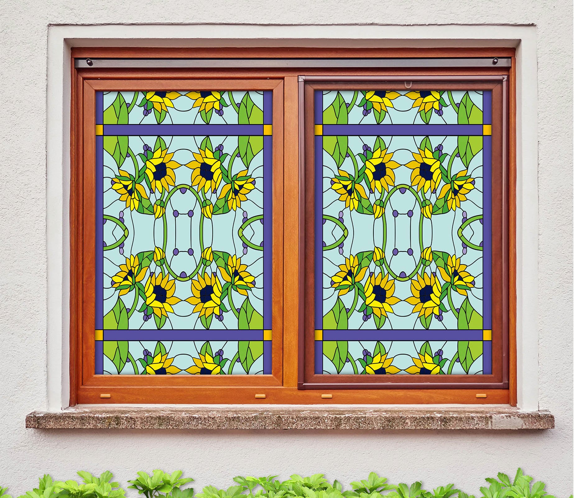3D Yellow Sunflower 186 Window Film Print Sticker Cling Stained Glass UV Block
