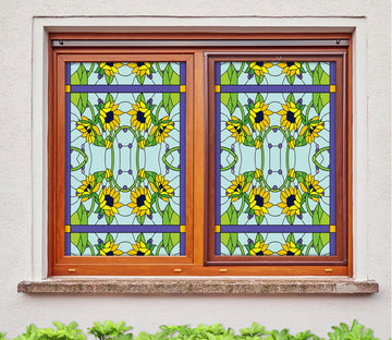 3D Yellow Sunflower 186 Window Film Print Sticker Cling Stained Glass UV Block