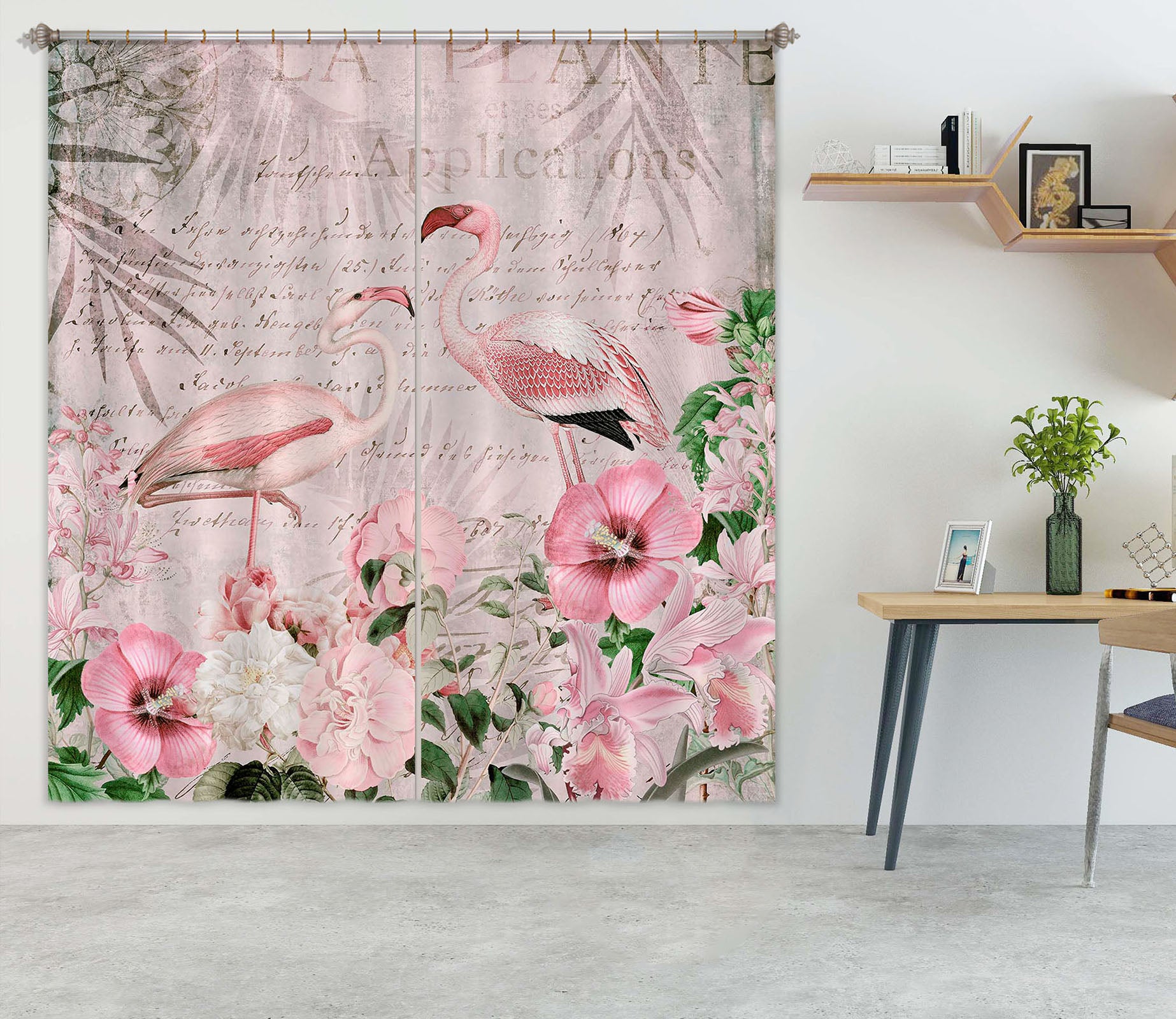 3D Flamingo Paradise 053 Andrea haase Curtain Curtains Drapes
