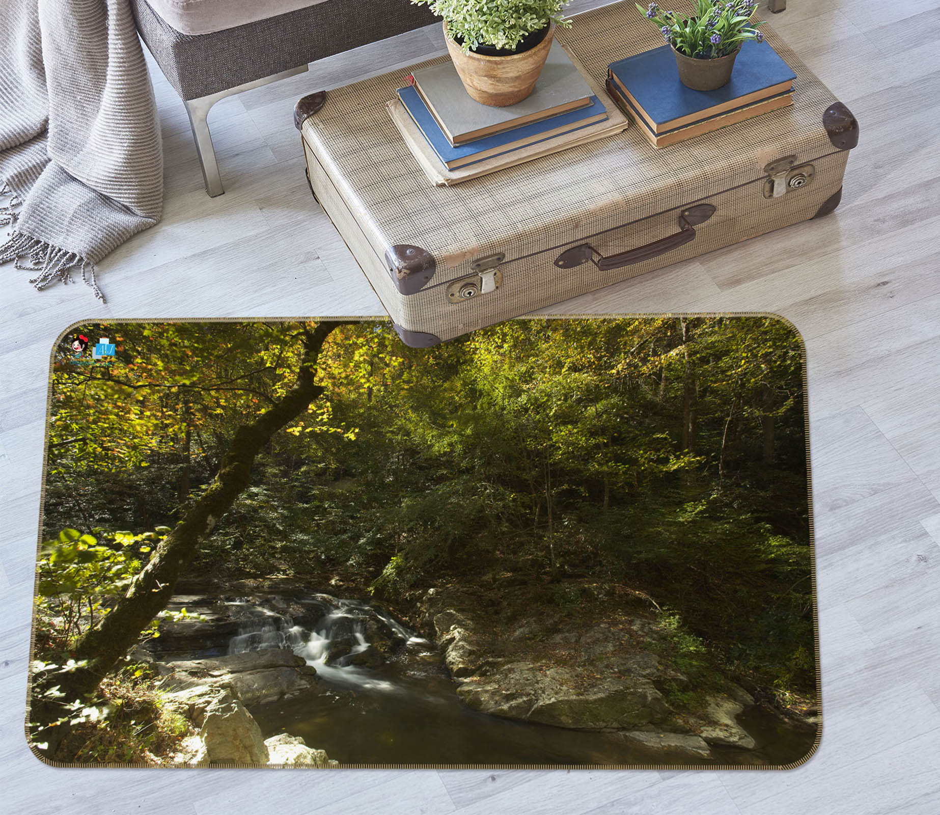 3D Trees Stream 11189 Kathy Barefield Rug Non Slip Rug Mat