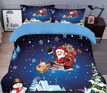 3D Santa Sleigh Deer 32029 Christmas Quilt Duvet Cover Xmas Bed Pillowcases