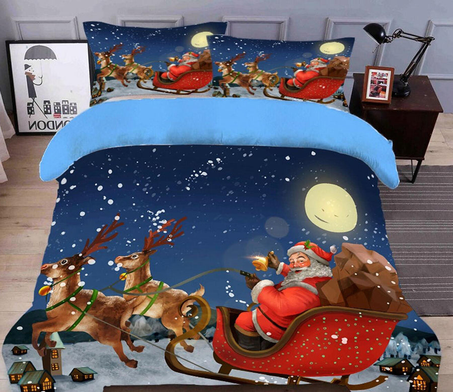 3D Deer Sleigh 31218 Christmas Quilt Duvet Cover Xmas Bed Pillowcases