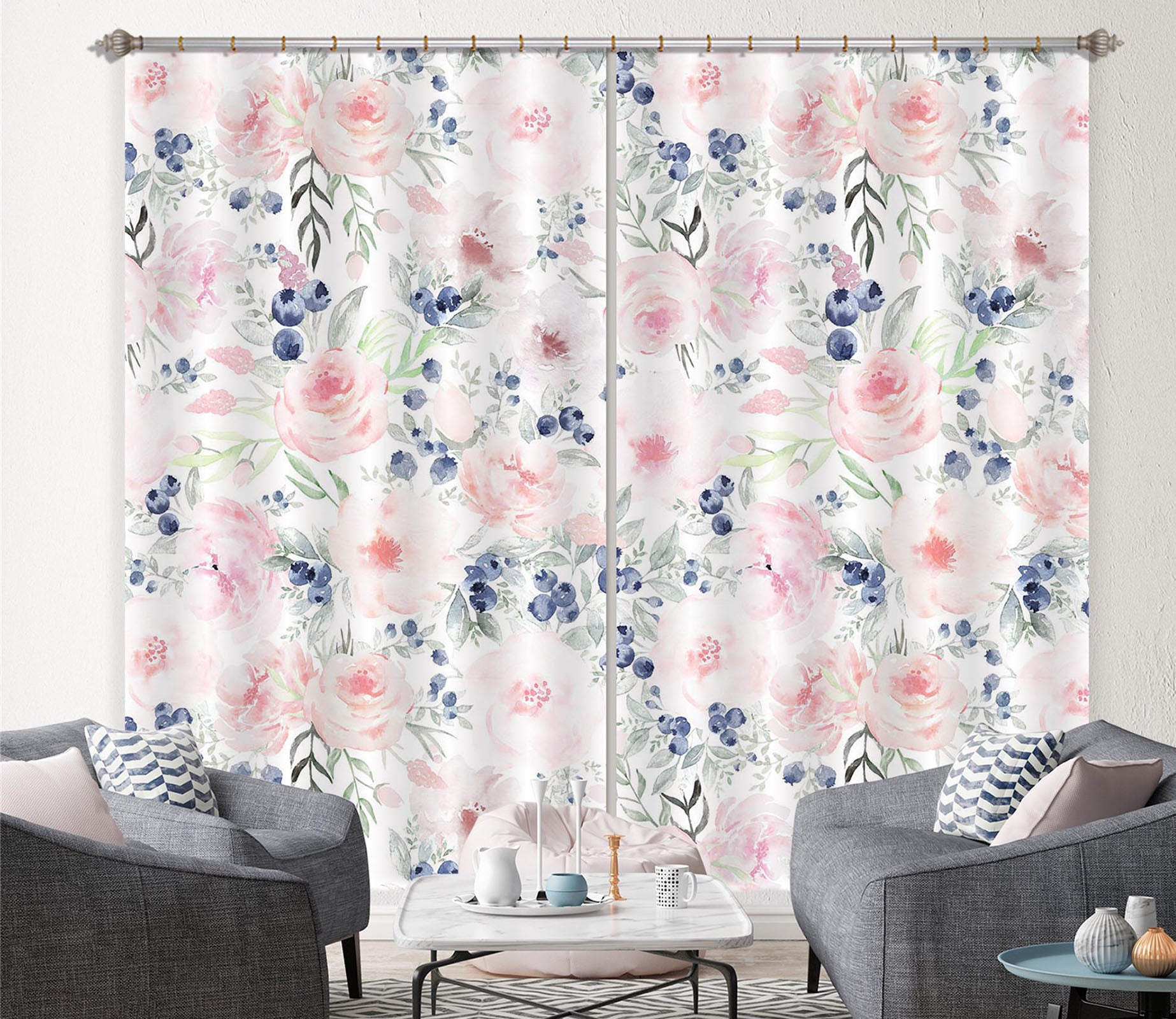 3D Blueberry Flower 239 Uta Naumann Curtain Curtains Drapes