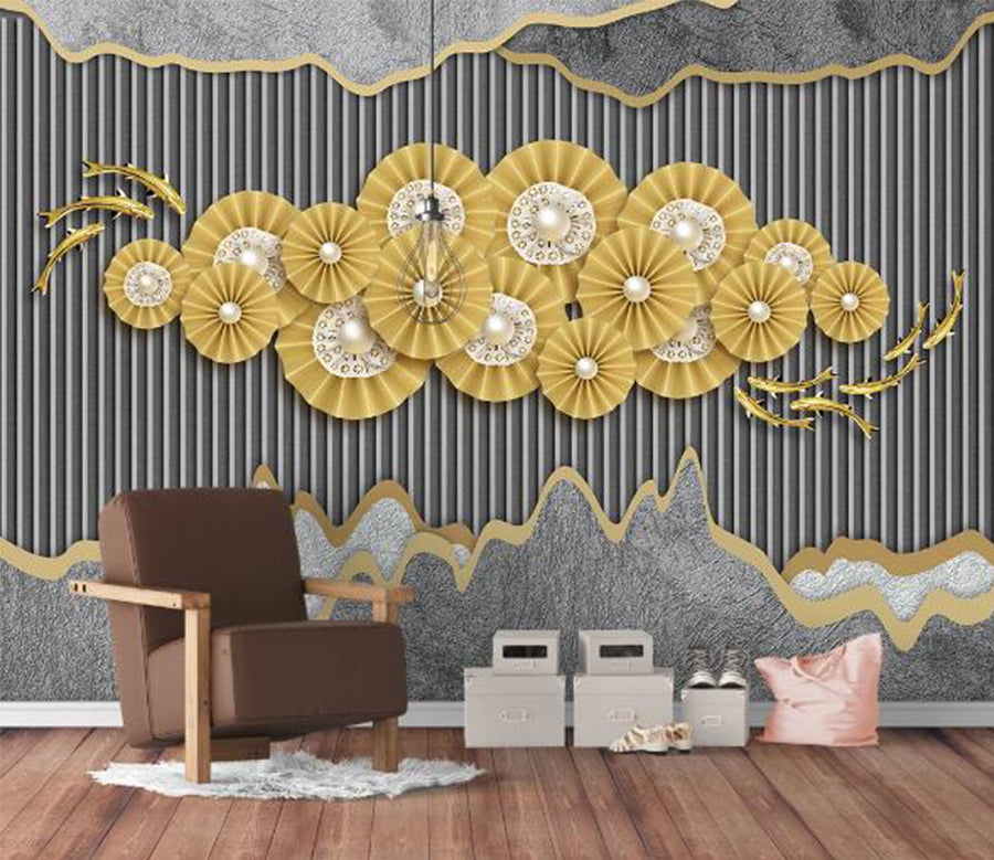3D Gold Round WC1214 Wall Murals