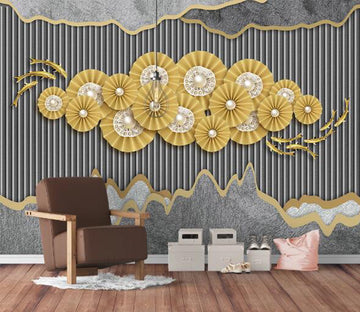 3D Gold Round WC1214 Wall Murals