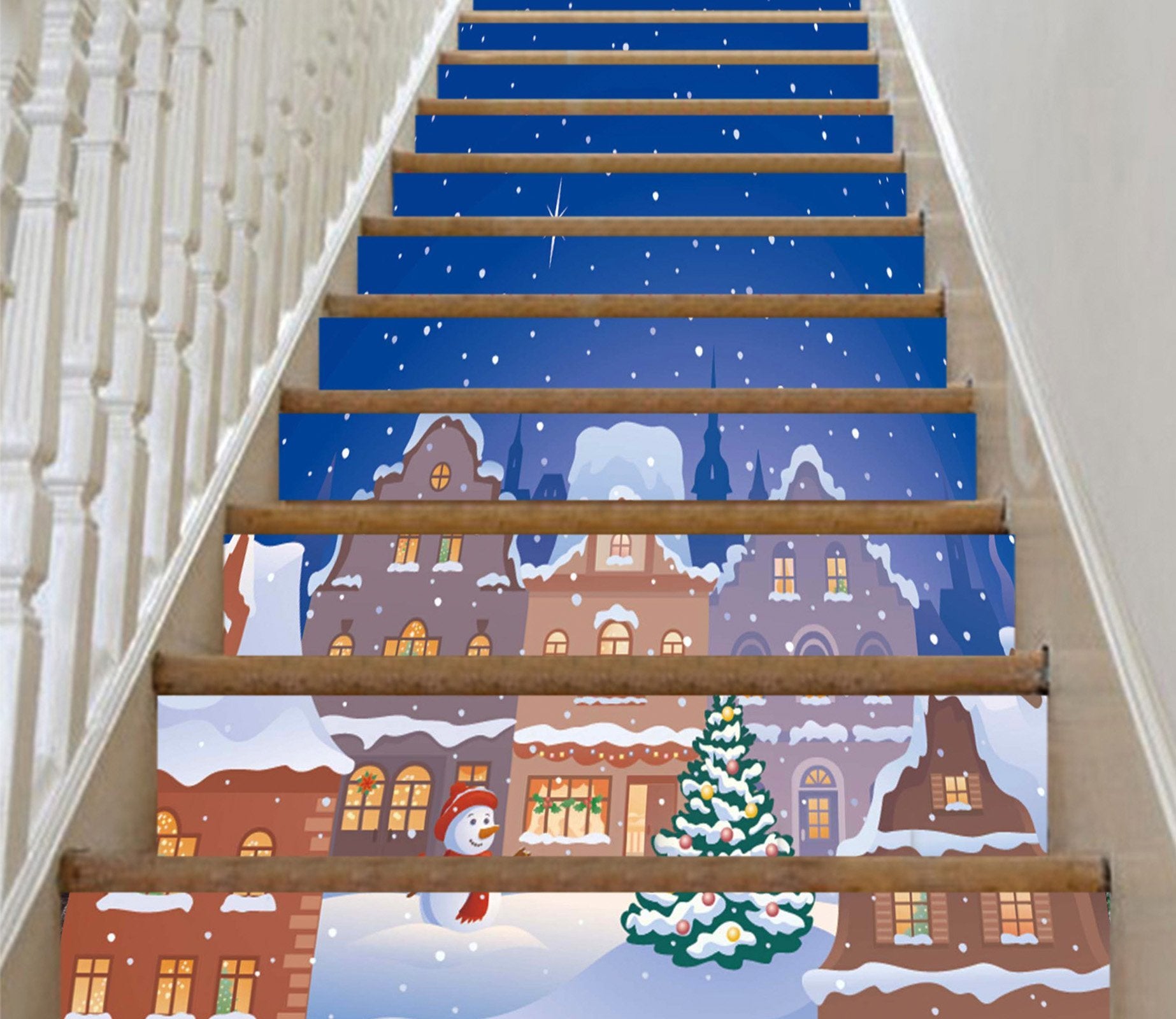 3D Christmas Xmas Village 3 Stair Risers Wallpaper AJ Wallpaper 