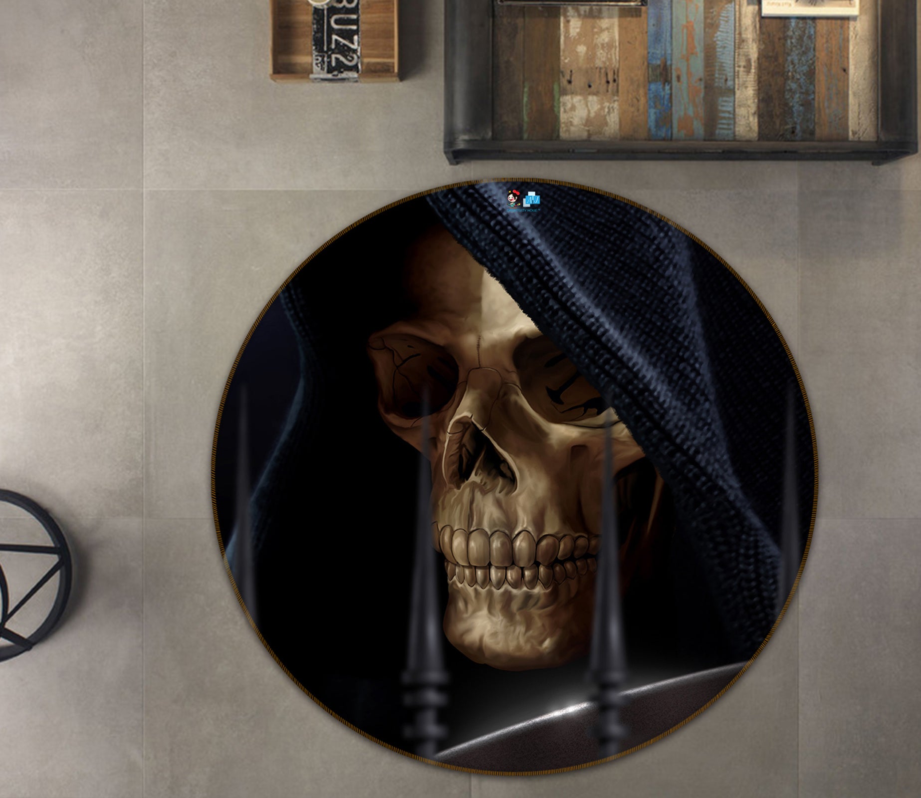 3D Skeleton 4189 Tom Wood Rug Round Non Slip Rug Mat