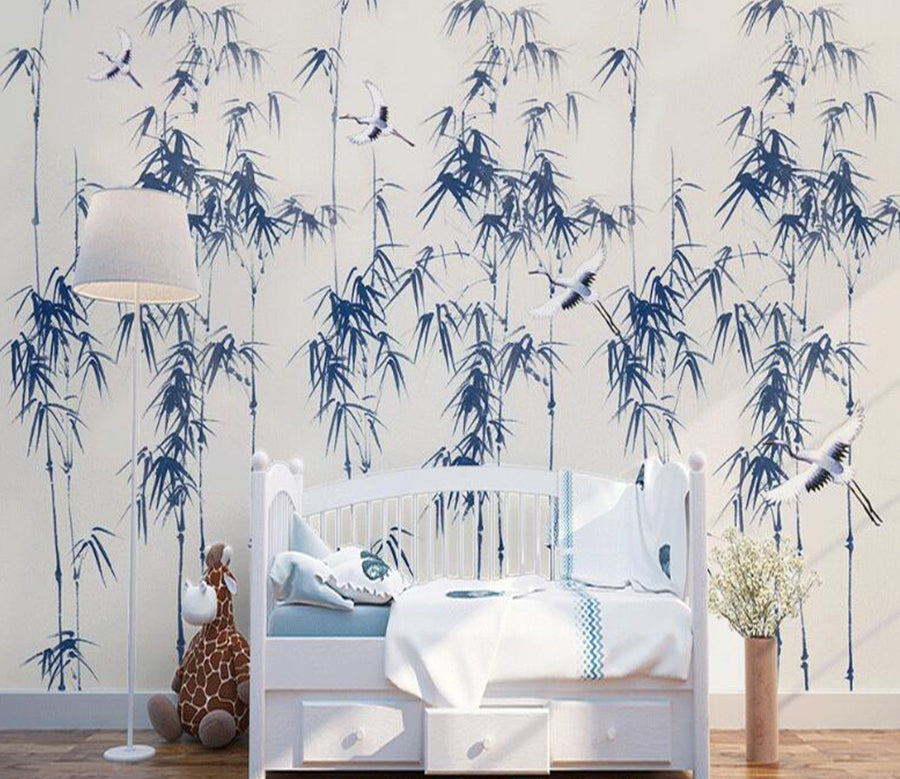 3D Dark Blue Bamboo Leaves 894 Wall Murals