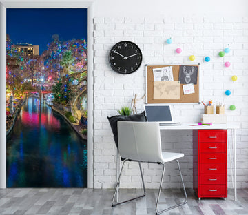 3D City Night View River 10818 Beth Sheridan Door Mural