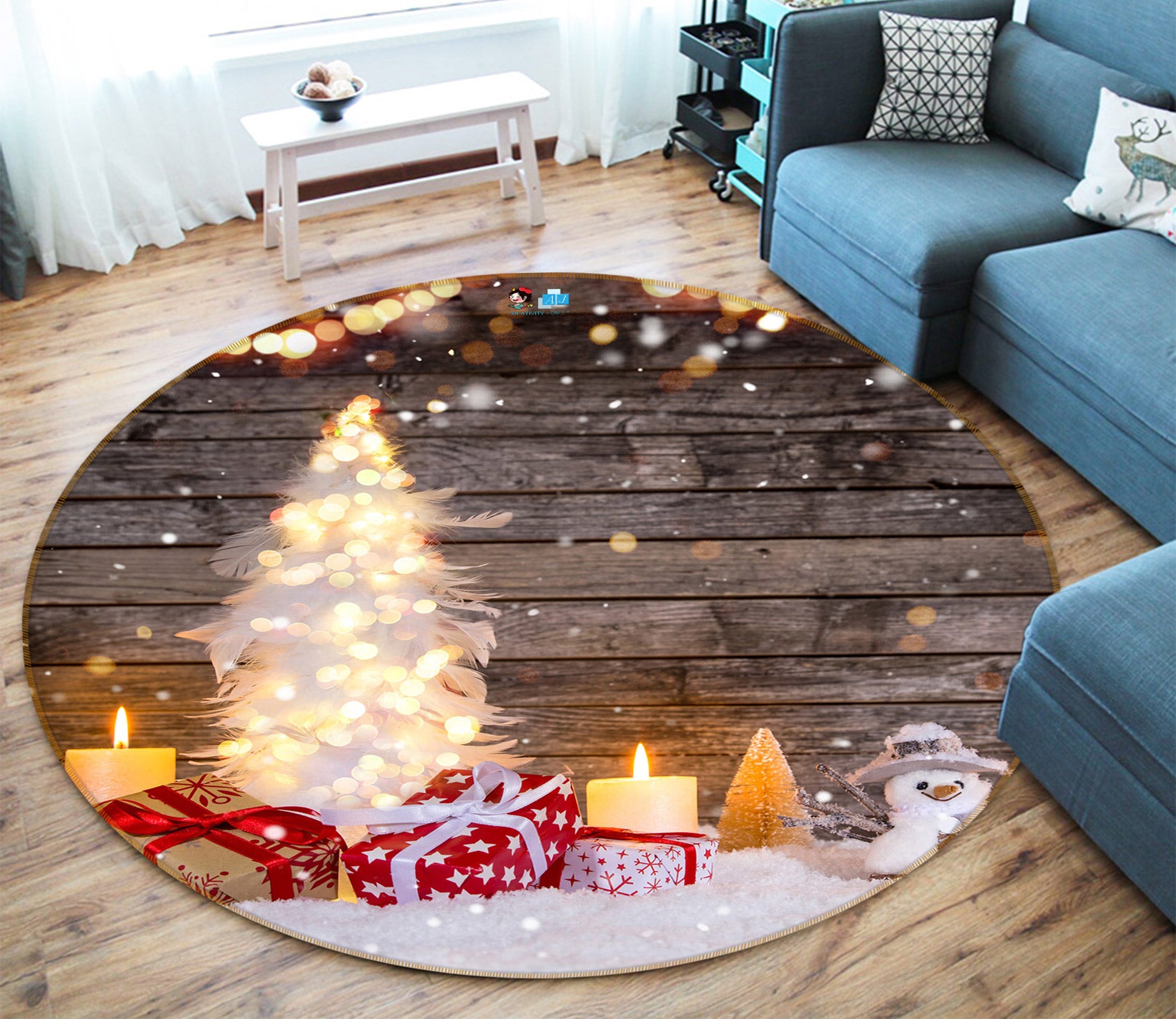 3D Snow Gift 55229 Christmas Round Non Slip Rug Mat Xmas