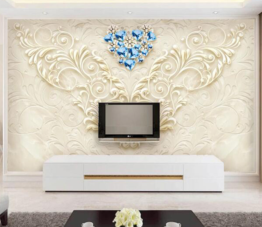 3D Sapphire Heart Shape WC1984 Wall Murals