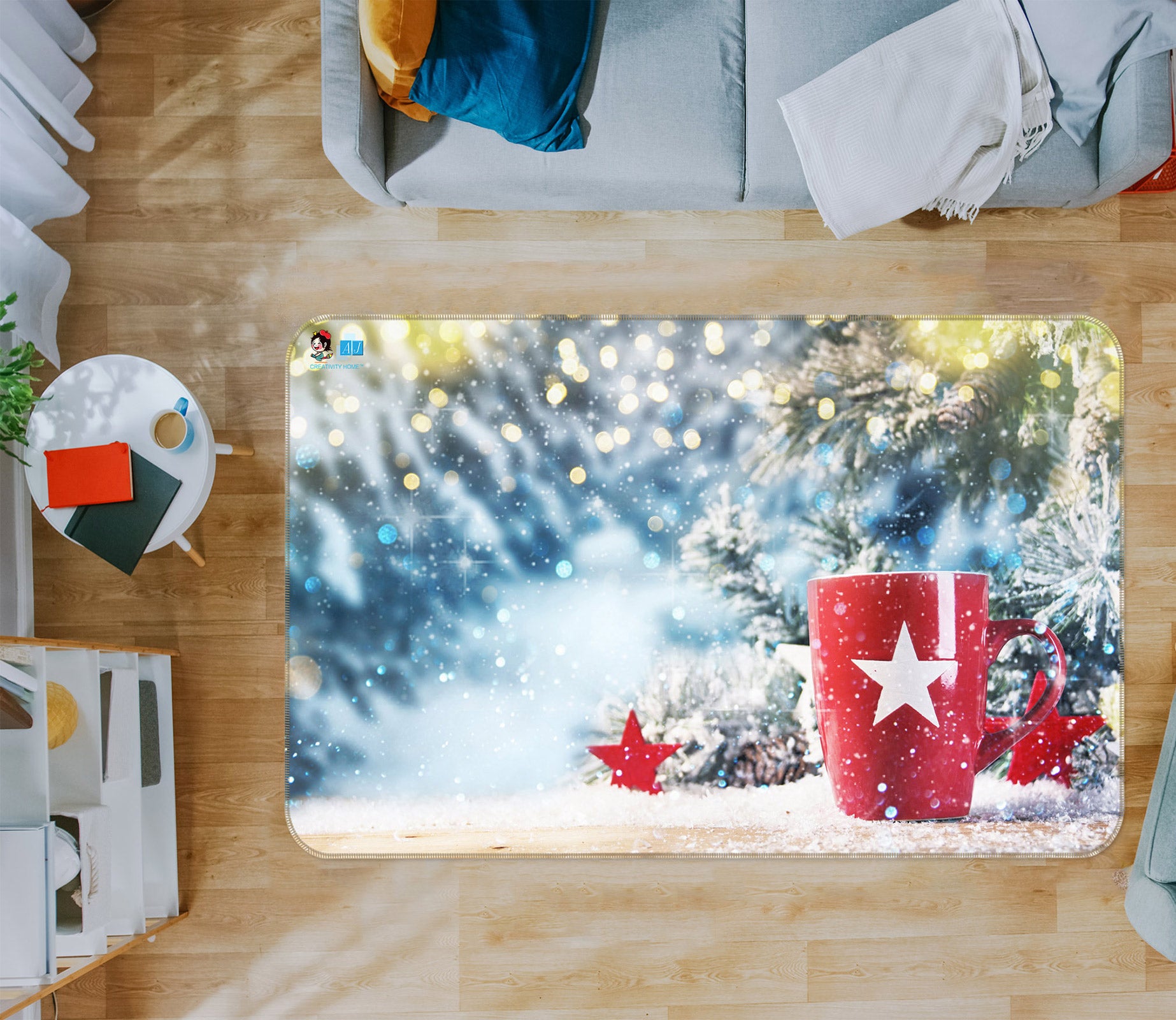 3D Snowy Red Cup 56130 Christmas Non Slip Rug Mat Xmas