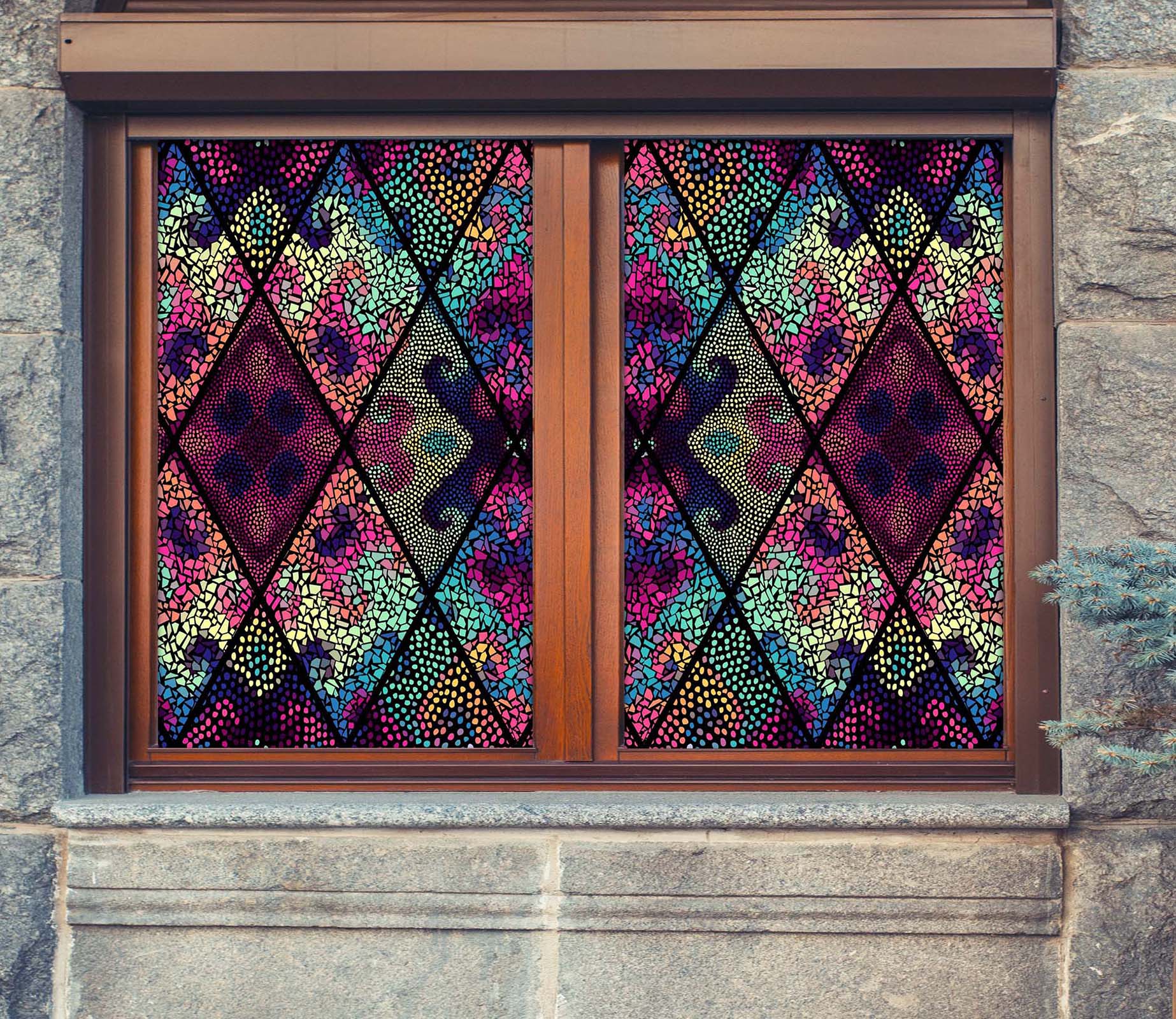 3D Color Mosaic Flower 399 Window Film Print Sticker Cling Stained Glass UV Block