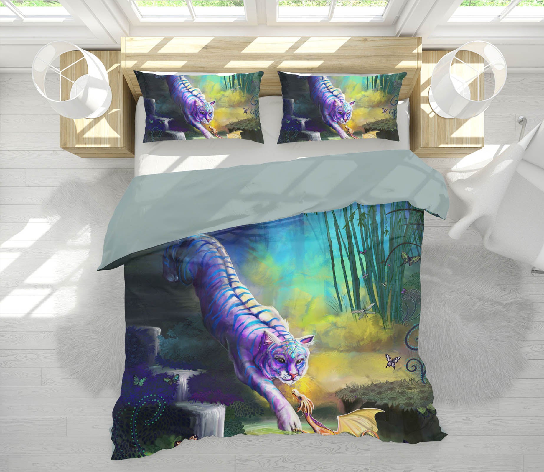 3D White Tiger 123 Rose Catherine Khan Bedding Bed Pillowcases Quilt