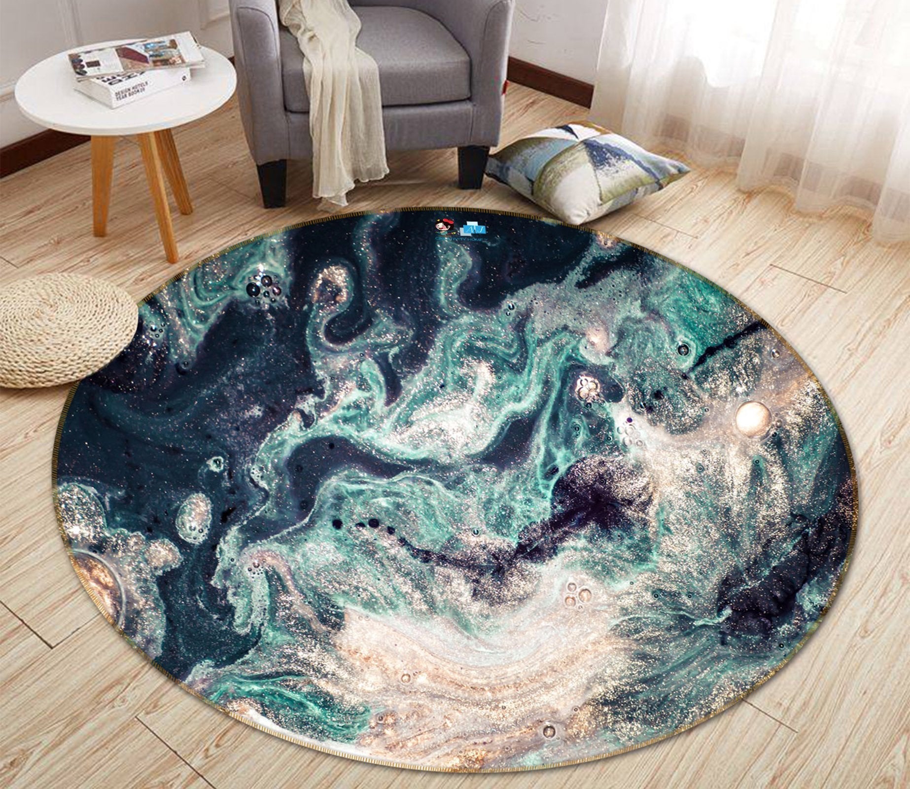 3D Green Wave Painting 143 Round Non Slip Rug Mat Mat AJ Creativity Home 