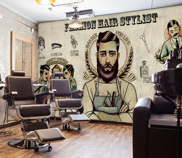 3D Shy Boy 1489 Barber Shop Wall Murals