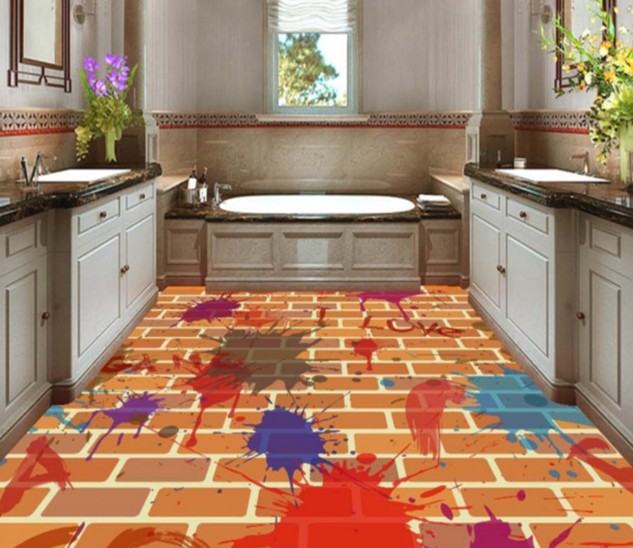 3D Red Brick Paint 309 Floor Mural  Wallpaper Murals Rug & Mat Print Epoxy waterproof bath floor