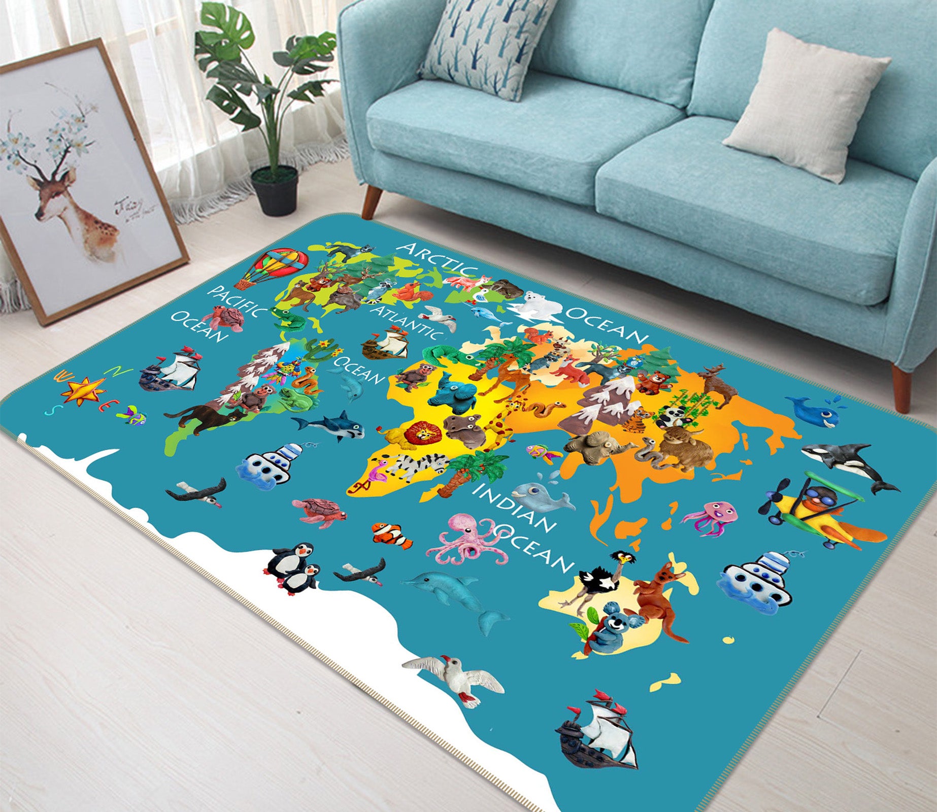 3D Colored Island 277 World Map Non Slip Rug Mat