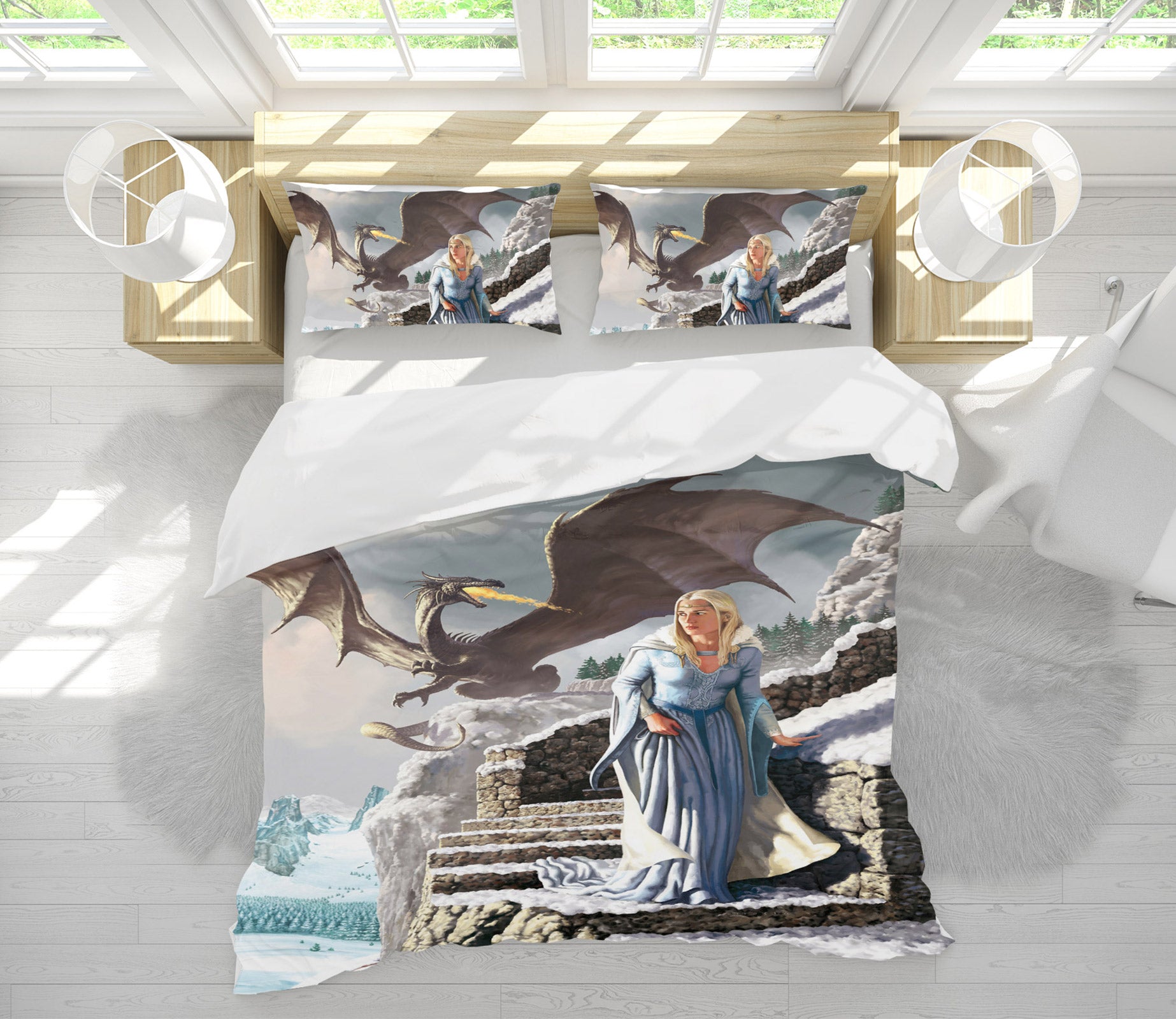 3D Dragon Stone Stairs Man 6207 Ciruelo Bedding Bed Pillowcases Quilt