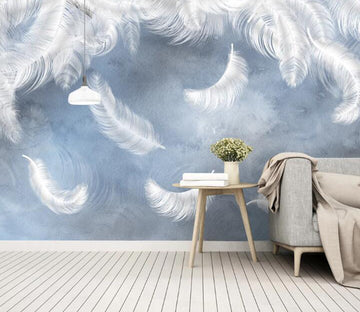 3D Falling White Feathers 406 Wall Murals