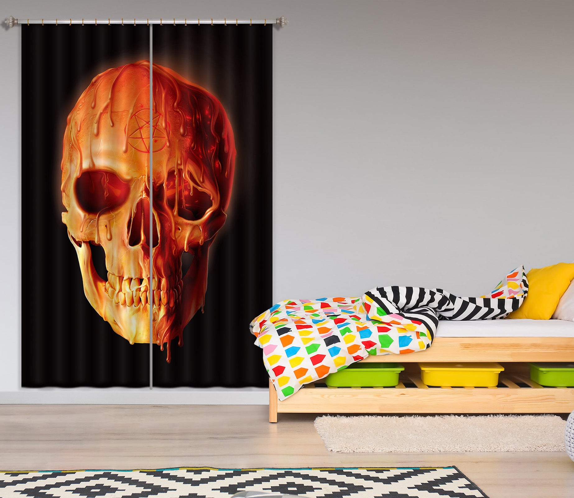 3D Wax Skull 091 Vincent Hie Curtain Curtains Drapes