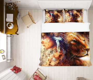 3D Woman Lion 027 Bed Pillowcases Quilt