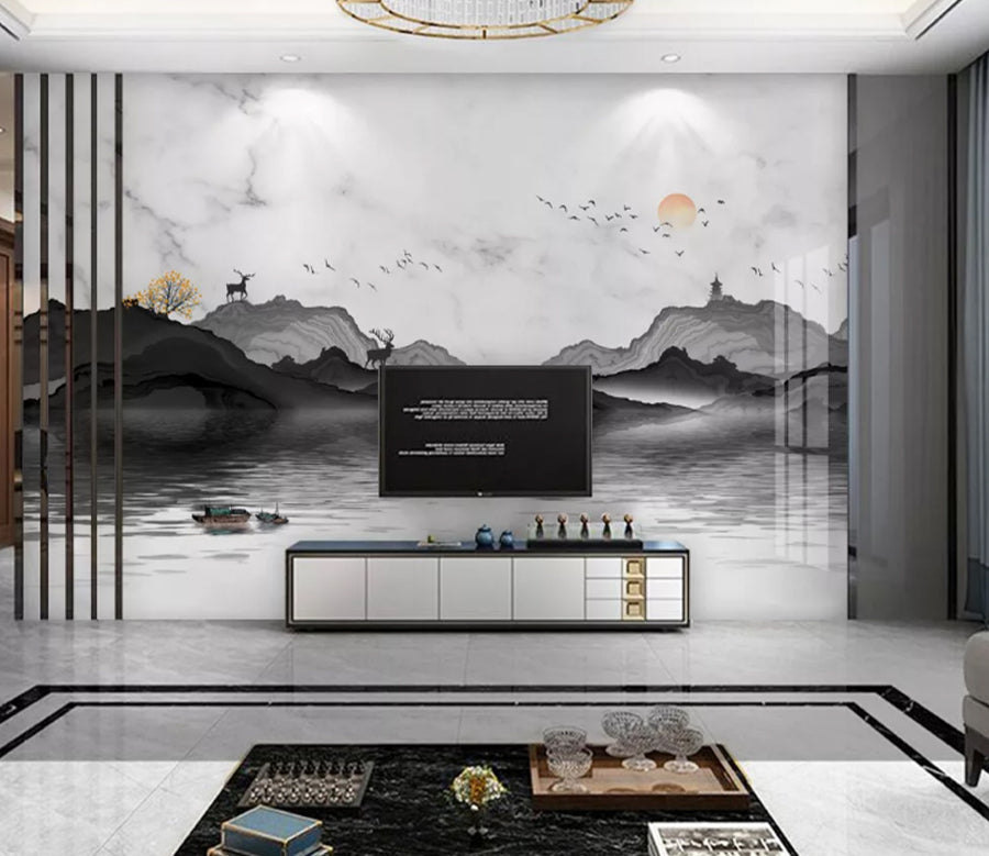 3D Black Hillside WC2296 Wall Murals