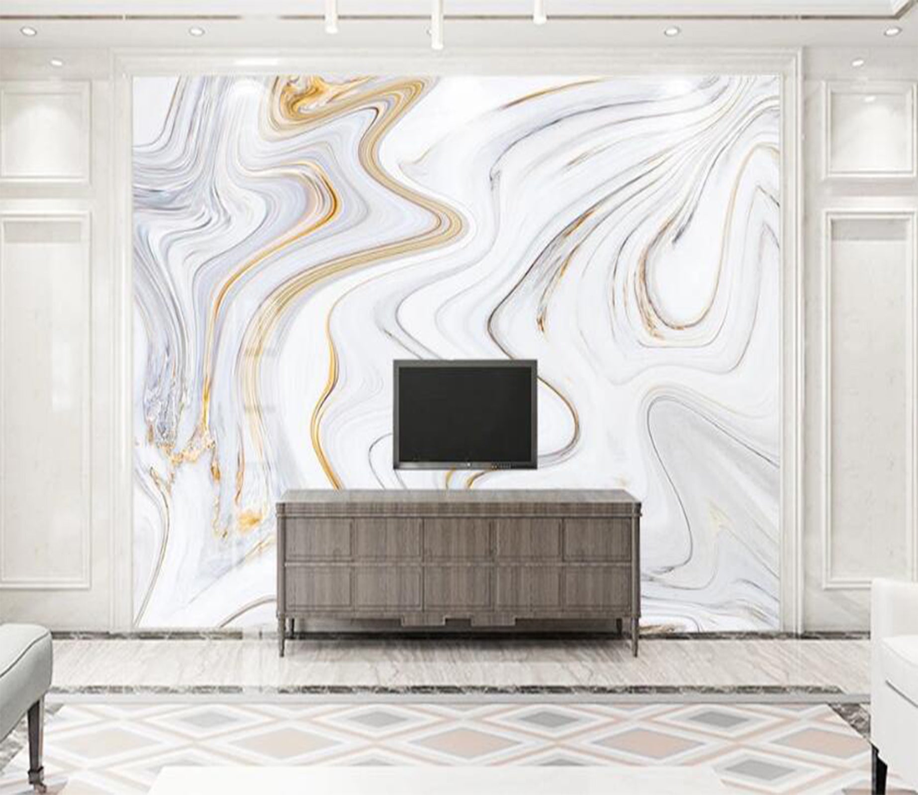 3D White And Gold Graphic Texture 2362 Wall Murals