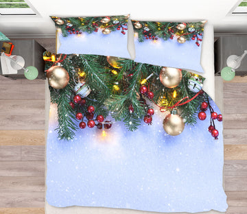 3D Branches Golden Ball 53011 Christmas Quilt Duvet Cover Xmas Bed Pillowcases