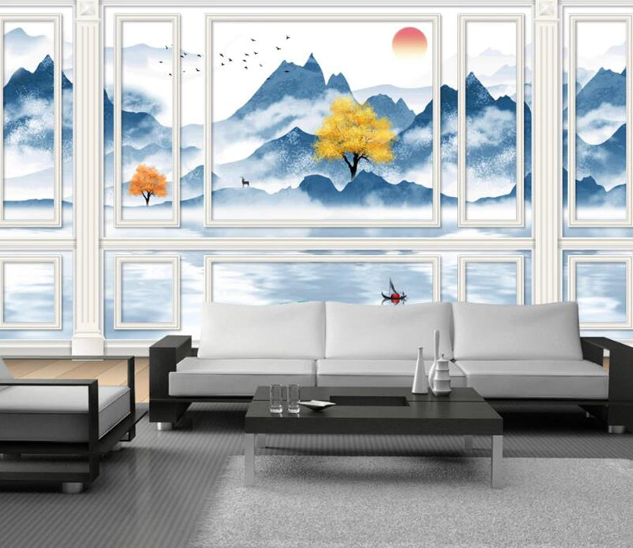 3D Blue Mountains Clouds 775 Wall Murals