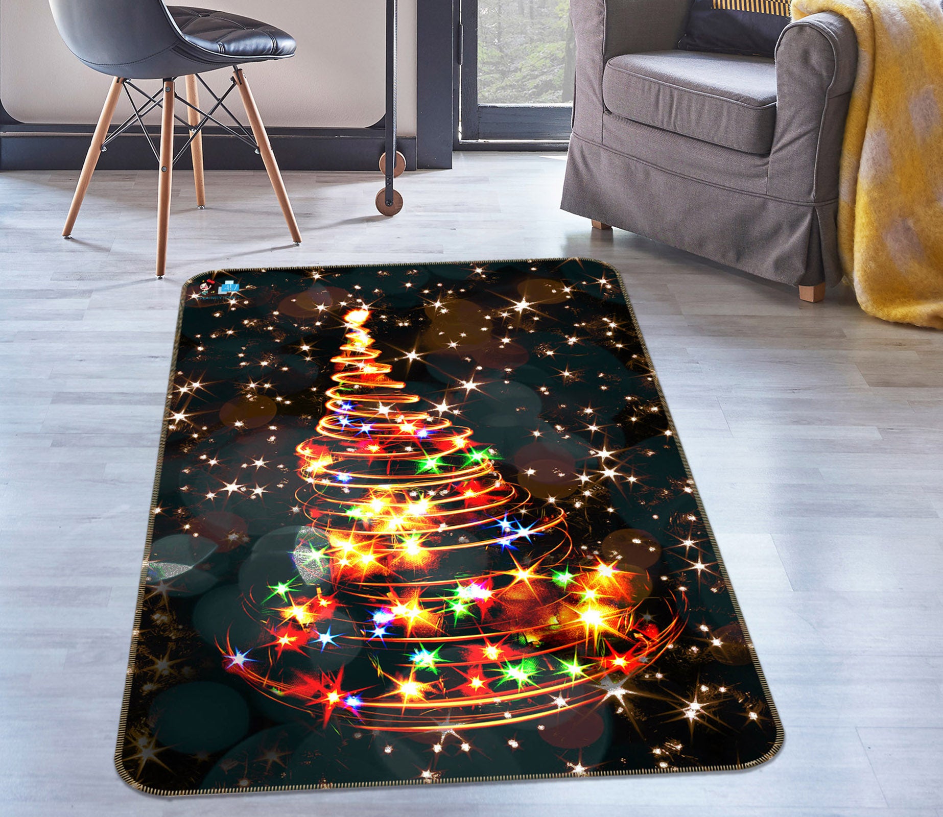 3D Color Star Tree 57038 Christmas Non Slip Rug Mat Xmas