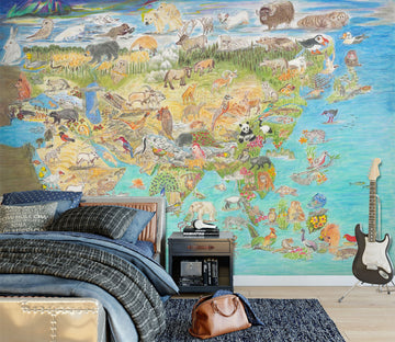 3D Animal Map 1399 Michael Sewell Wall Mural Wall Murals
