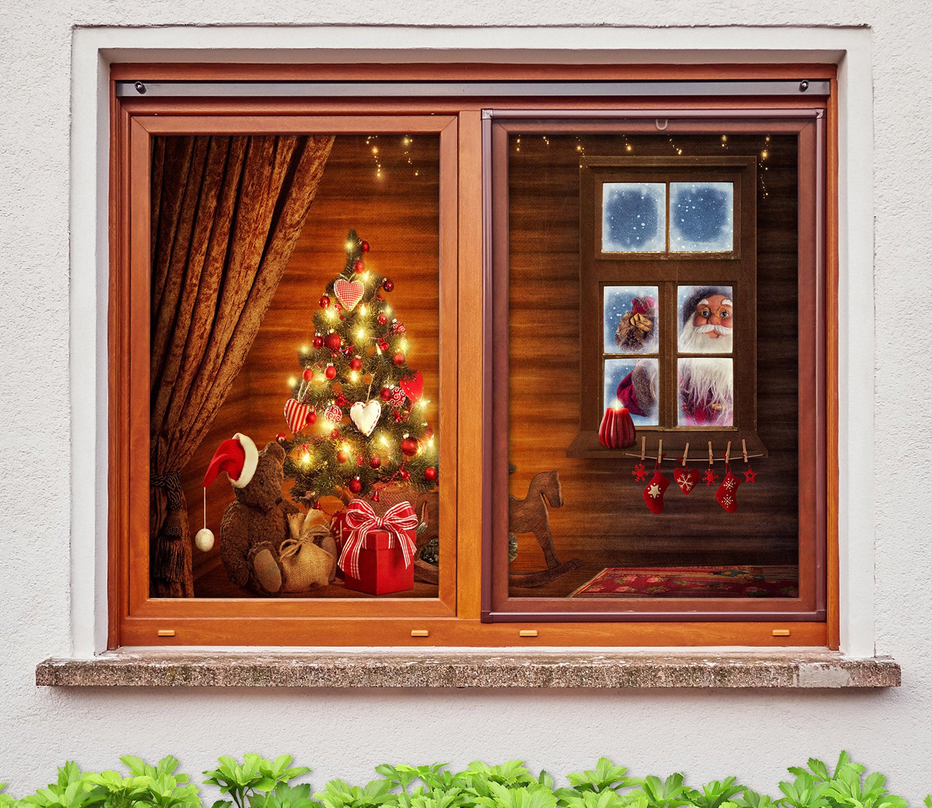 3D Santa's Cabin 30009 Christmas Window Film Print Sticker Cling Stained Glass Xmas