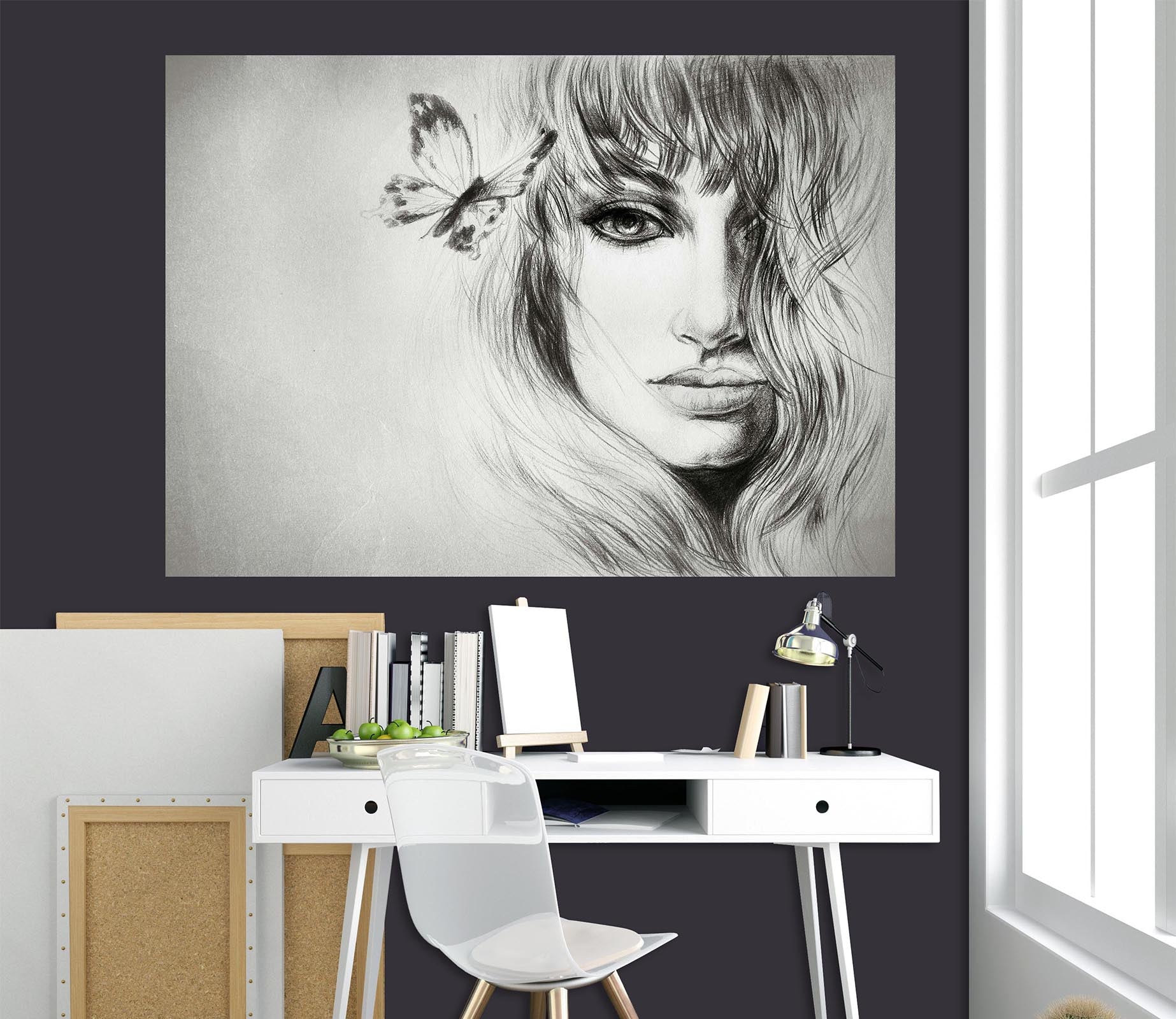 3D Sketch Woman 1007 Wall Sticker