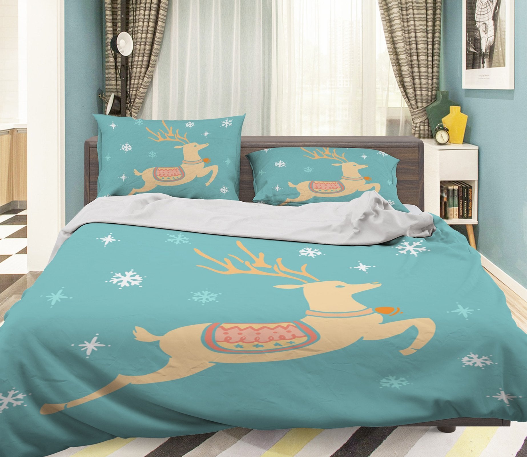 3D Christmas Jumping Deer 19 Bed Pillowcases Quilt Quiet Covers AJ Creativity Home 