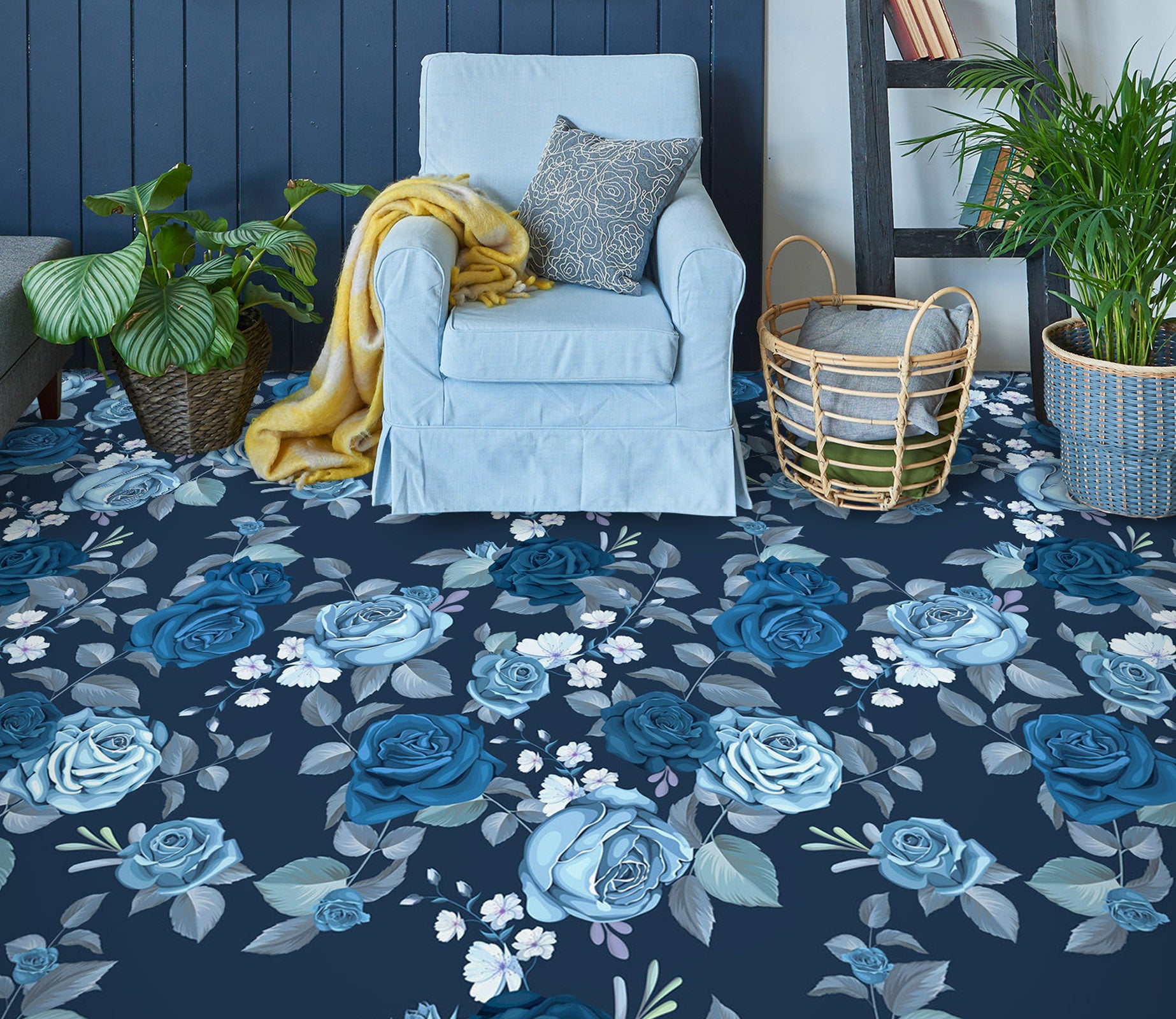 3D Blue Rose Art 1258 Floor Mural