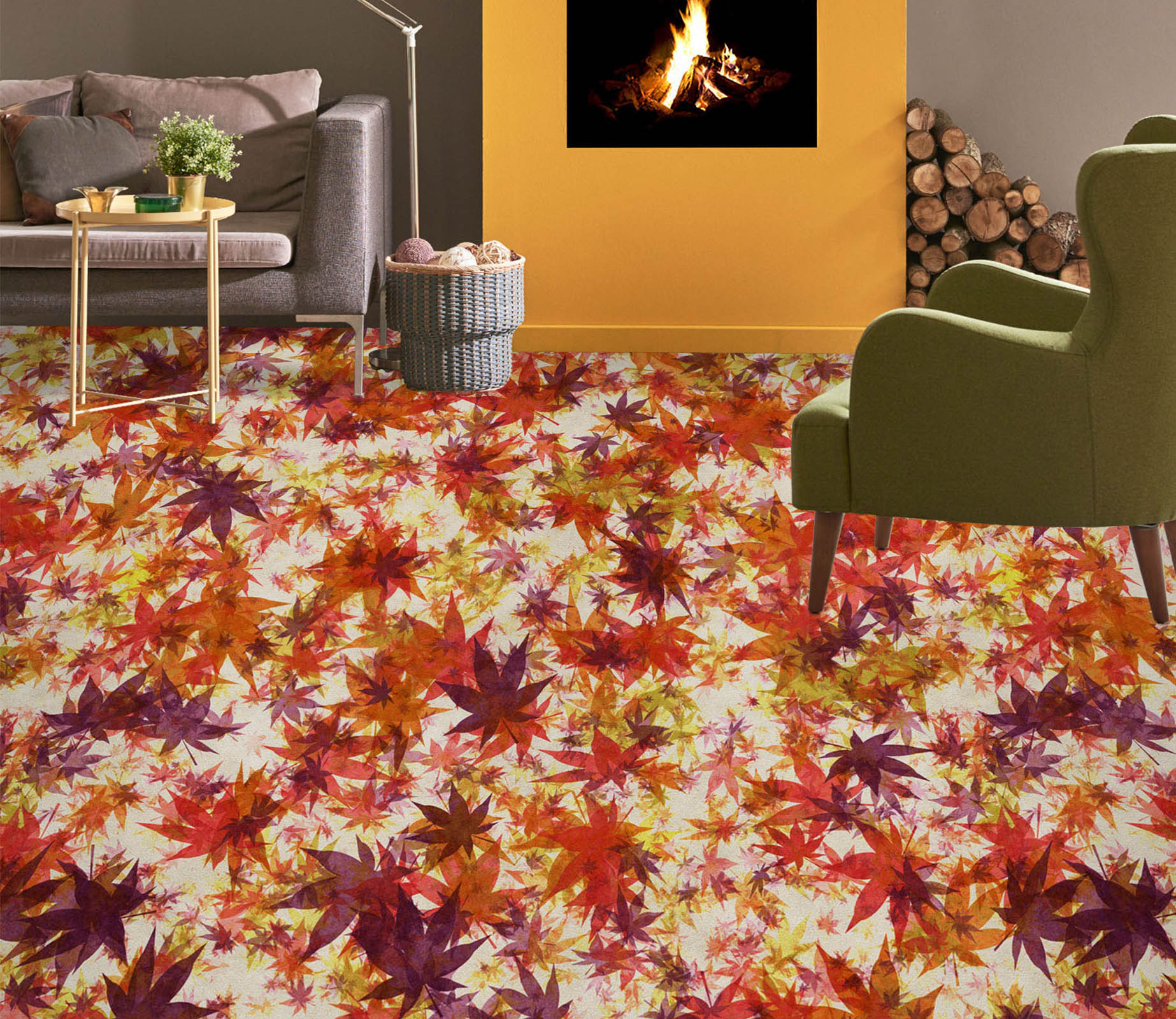 3D Red And Purple Leaves 221 Floor Mural  Wallpaper Murals Rug & Mat Print Epoxy waterproof bath floor