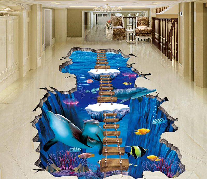 3D Ocean Wooden Bridge 173 Floor Mural  Self-Adhesive Sticker Bathroom Non-slip Waterproof Flooring Murals
